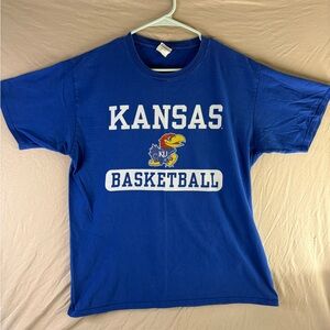 Blue Kansas Basketball Men's T-Shirt graphic print logo size Large